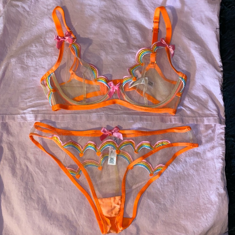 Agent Provocateur izzy 32c neon rainbow bra & size 2 brief small